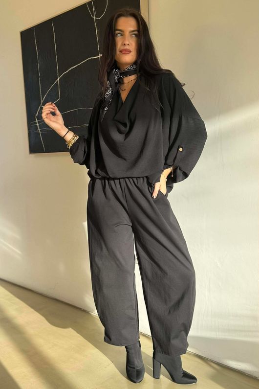 Drape Cowl Blouse Black /9=